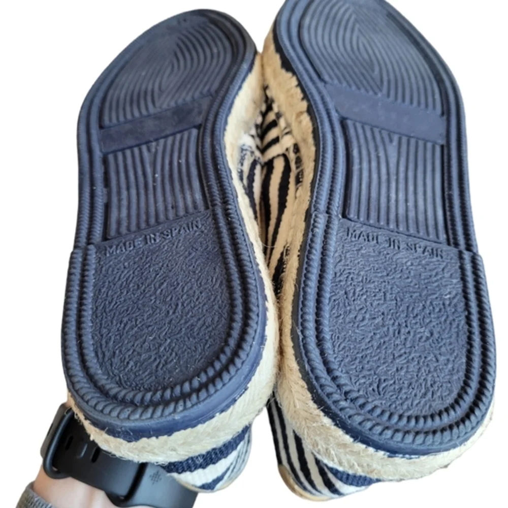 TONI PONS Navy Off White Stripe Espadrille Shoes Size 41
